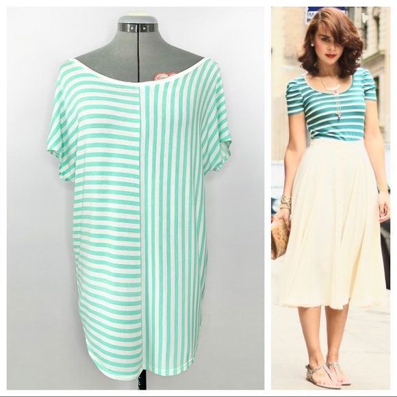 •GIANNI BINI• Mint Stripe Dolman Sleeve Tunic Tee - Picture 1 of 4